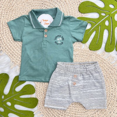 Conj. Camisa Gola Polo Summer Time e Bermuda - Verde e Mescla